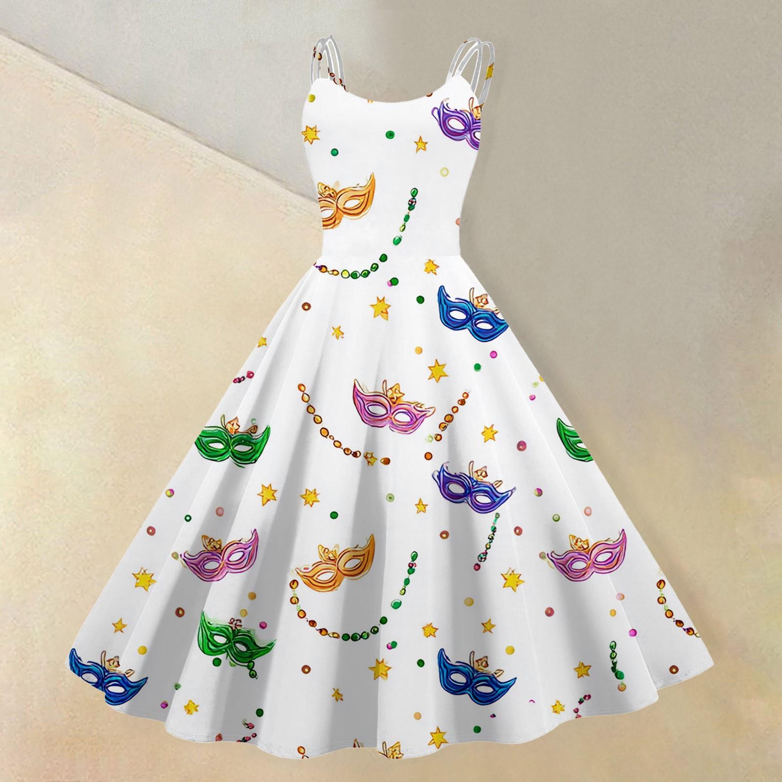 

Women s Casual Fashion Carnival Printed Round Neck Retro Dress XL