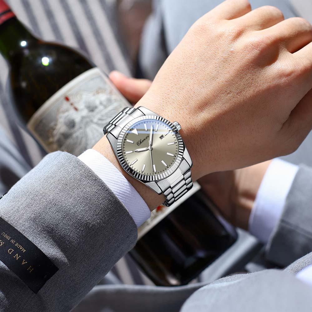 CHENXI Couple Watches Men's Quartz Watch with Date Stainless Steel Strap Water-Resistant Business Casual Style Ideal Couple Gift