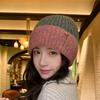 Autumn and winter color matching wool hat female winter couple cold-proof knitted hat versatile thermal ear protection hat shopping cold hat