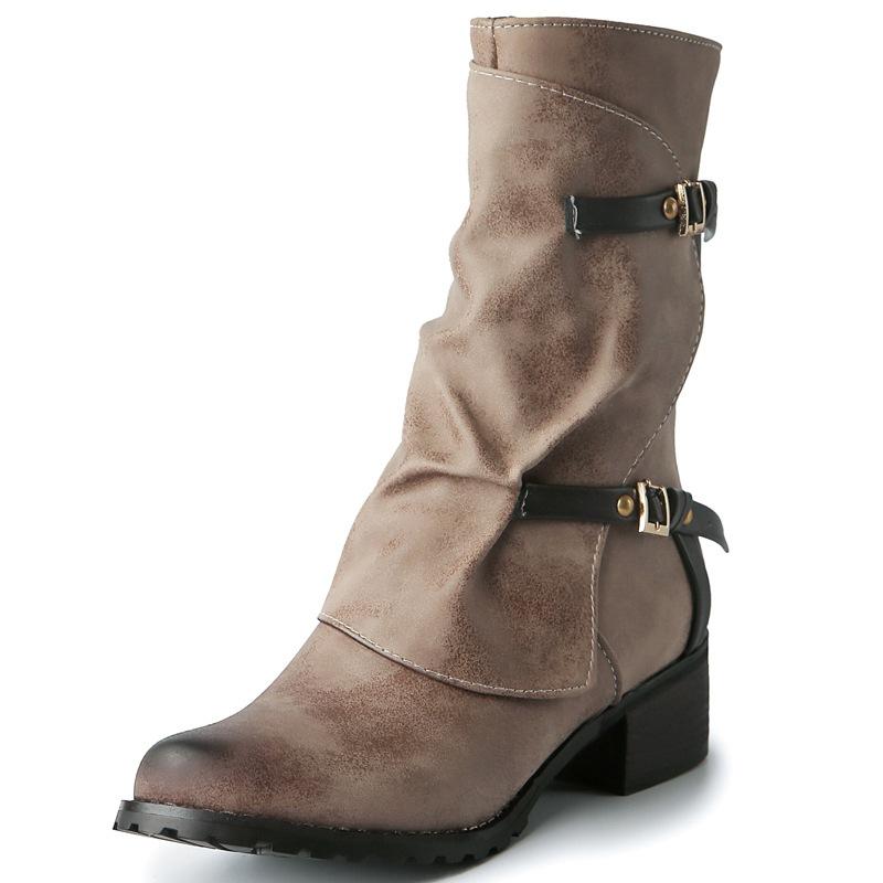 Mote Dame Flate Støvletter Lave Gummi Hæler Søm PU Kort Plysj med Dame Gummistøvler Regn Lav PU Hæler Søm Kort Plysj