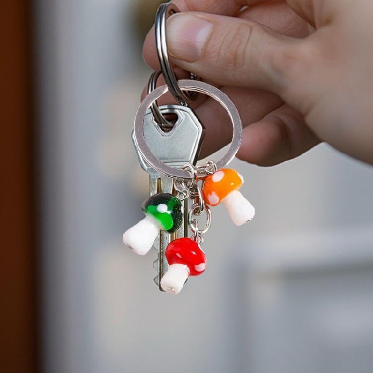 Charm Alloy Mushroom Keychain With Handmade Glass Detail Suitable For Any Occasion