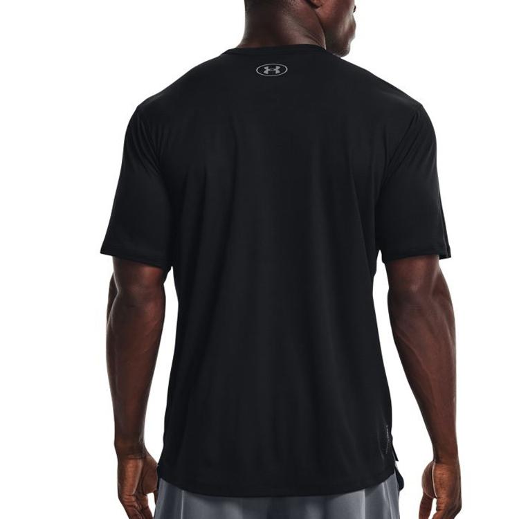 Under Armour Solid Color Logo Print Cool Breathable Training Round Neck Short Sleeve T-Shirt Men Tops Black 1370362-001