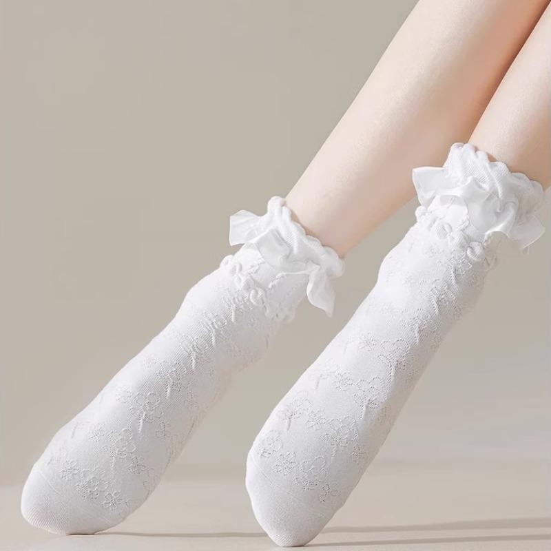 Lolita Solid-color Lace Fringed Socks Set Absorb Sweat Anti-friction Socks Spring Summer Female Lady Girls Lace Socks for Women