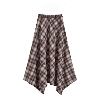 Gonna a Quadri Retrò Autunnale Donna Vita Alta Linea A Lunghezza Midi Orlo Irregolare Moda Vintage