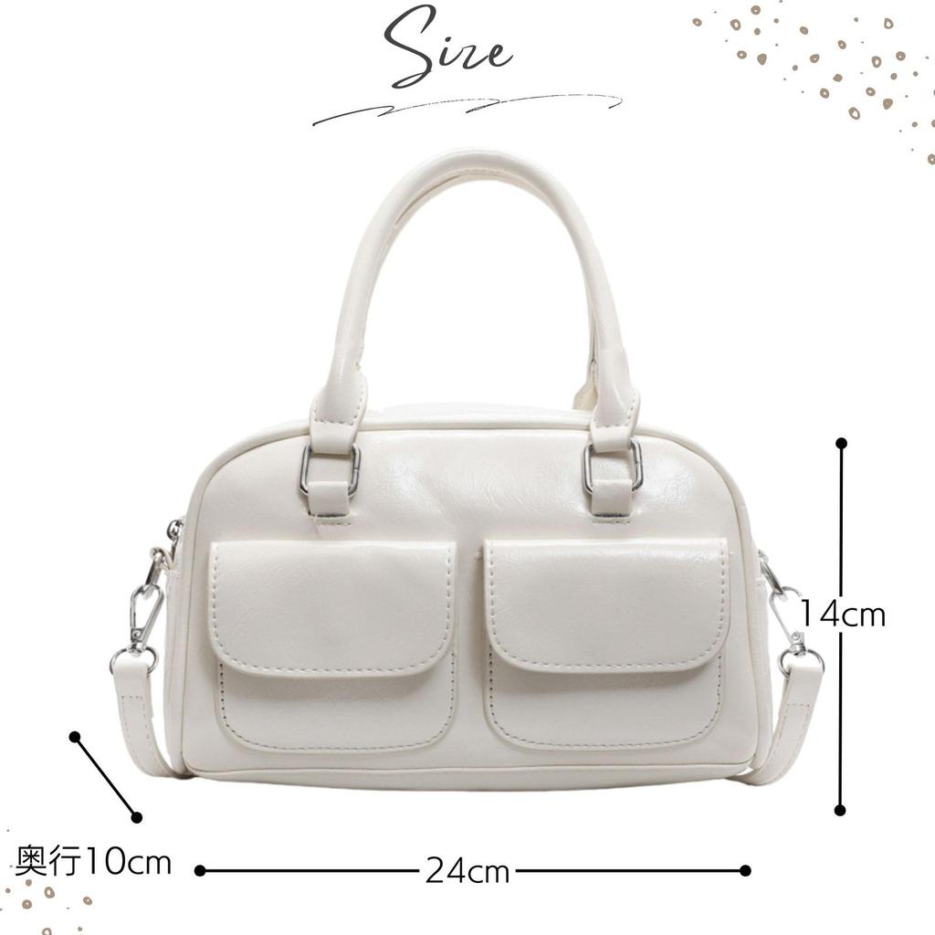 Harujio Mini Boston Tasche mit doppelter Tasche, Umhängetasche, Boston Tasche, Horizontale Tasche, Damen, 2-Wege, Klein, Horizontal, Umhängetasche, Crossbody Tasche,