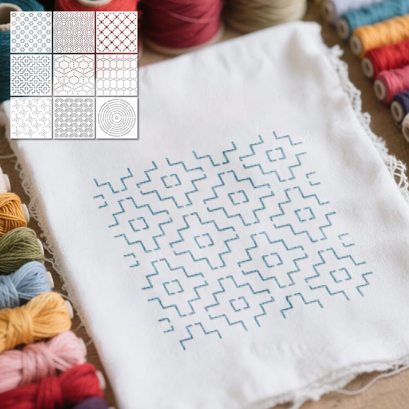 YOMDID 9pz Modelli per Ricamo Sashiko Riutilizzabili in PET Stencil da Cucito Modelli da Ricamo Fai da Te Modello Geometrico a Linea per Quilting
