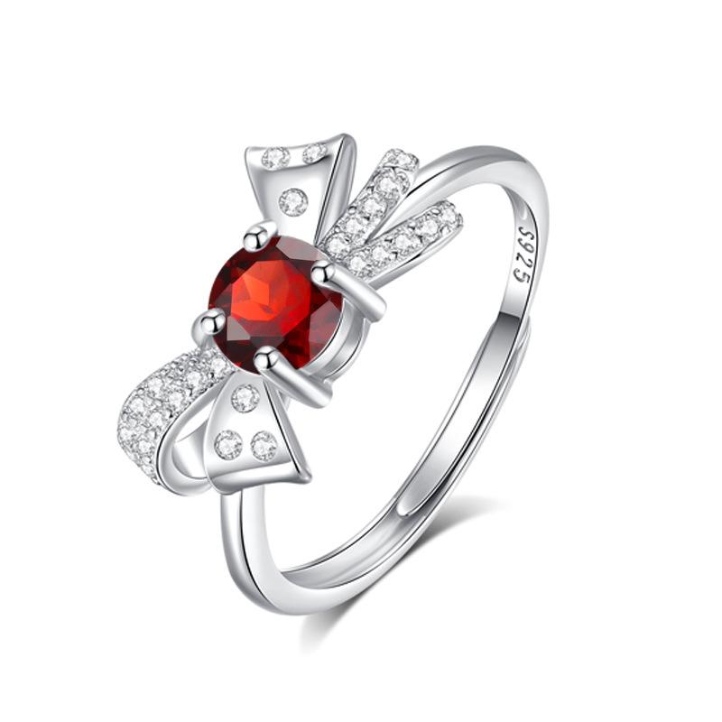 

Bow s925 sterling silver ring women s natural stone adjustable non-fading ring cross-border high-end design jewelry gift adjustable opening