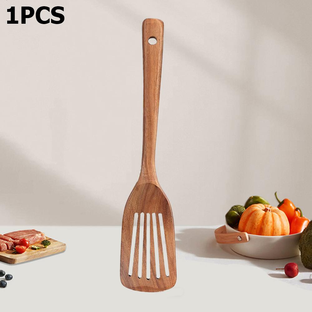 2PCS Solid Wooden Japanese Spatula with Long Handle Non-Stick Pan Spatula Household Kitchen Frying Spatula Cooking Tools