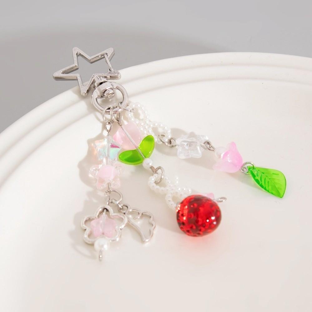 Accessories Sweet Beaded Phone Chain Strawberry Design Tassel Keychain Strap Cute Flower Acrylic Bag Charm Gift