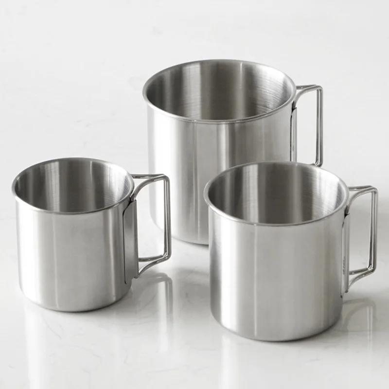 Stainless Steel Camping Cup Portable Carabiner Cups Outdoor Water Cup Mug With Foldable Handle Kitchen Drinkware