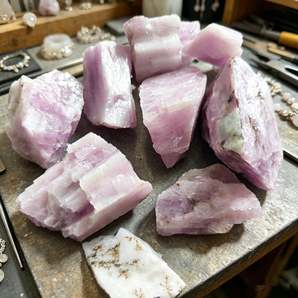 Naturalny kunzytowy kryształ kwarcowy Spodumen Szorstkie kamienie mineralne Uzdrawiający wystrój Kamienie naturalne i minerały
