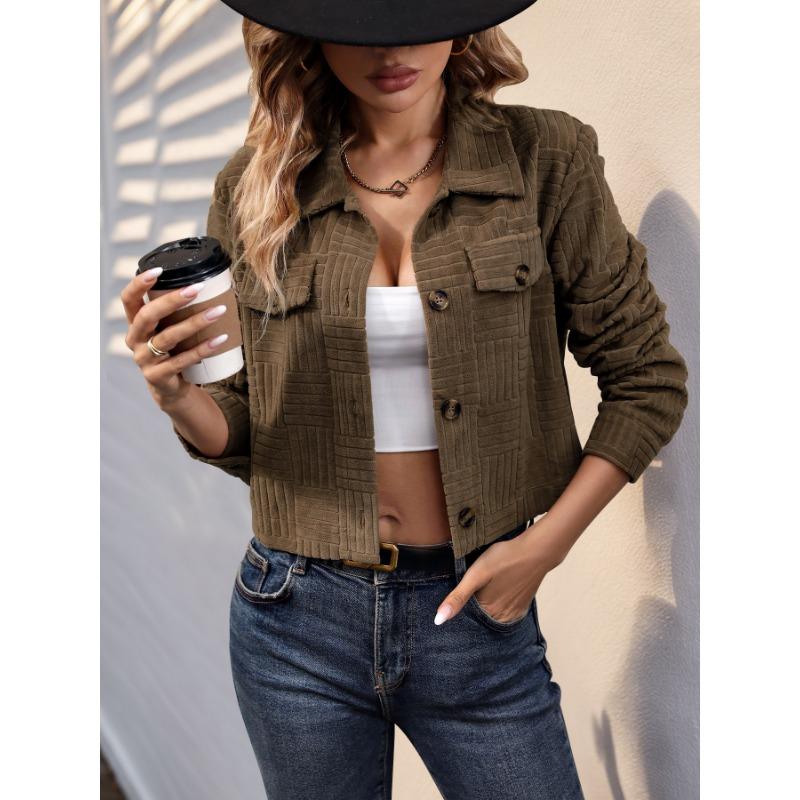Women's Autumn and Winter Textured Corduroy Women's Jacket Short Lapel Jacket