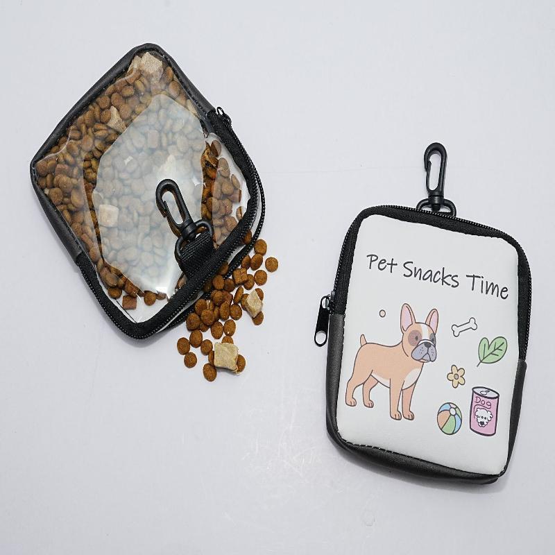 Cute Cartoon Print Dog Treat Pouch With Zipper Closure & Small Keychain, Ideal For Dog Training Walking Outdoor Use