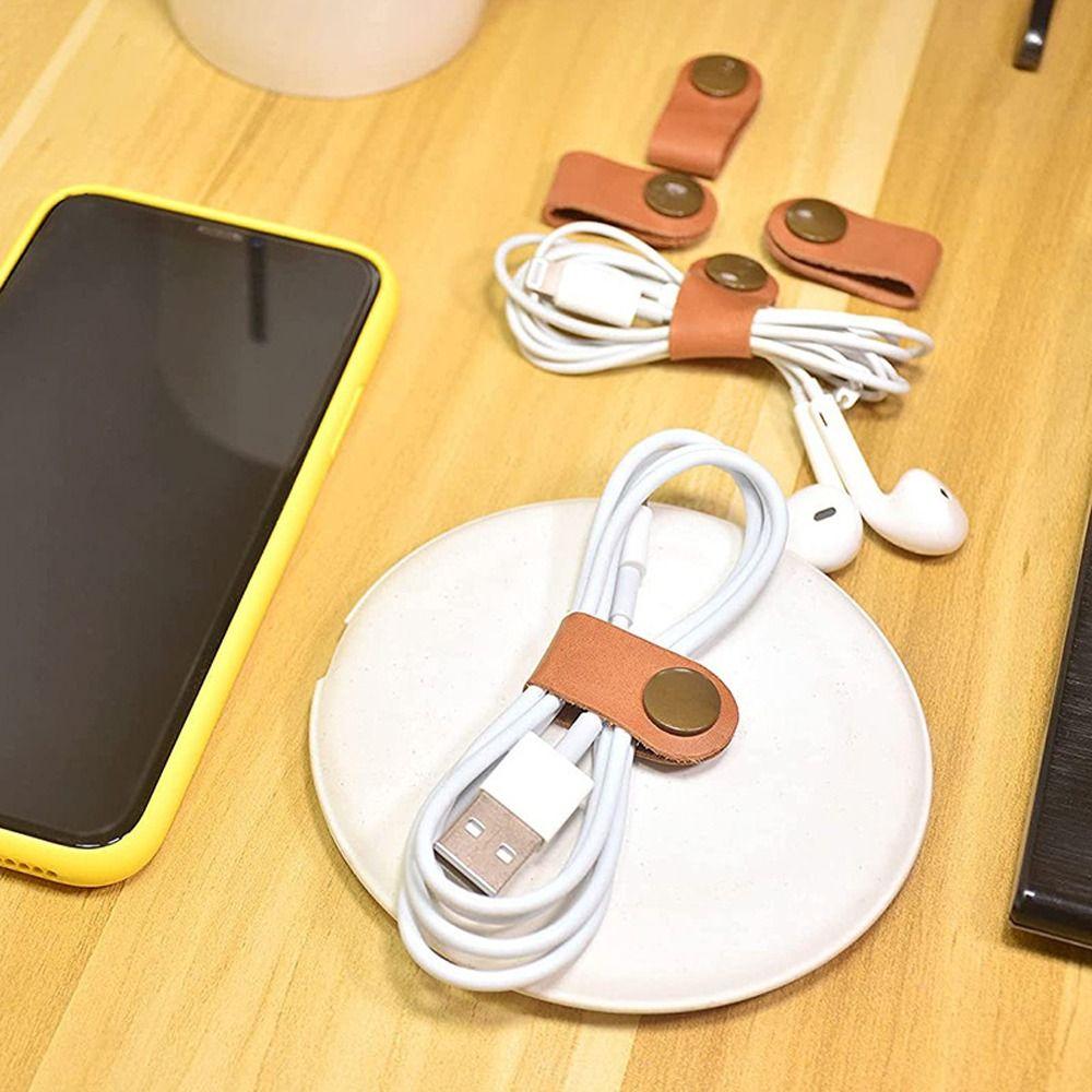 10Pcs/Pack PU Leather Cord Organizer Wrap Cable Straps Cable Management  Charging Cable