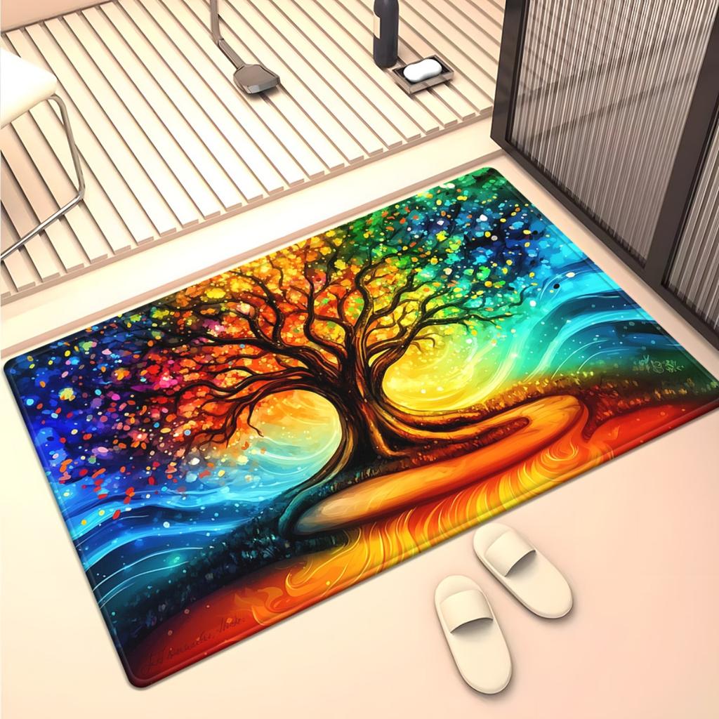 Colorful tree of life rug living room decoration crystal velvet carpet vibrant art design for home aesthetic bohemian style