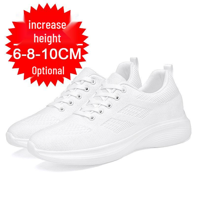 Stylish Men's Lightweight Flyknit Running Shoes with 8CM Hidden Lift, Large Sizes Available