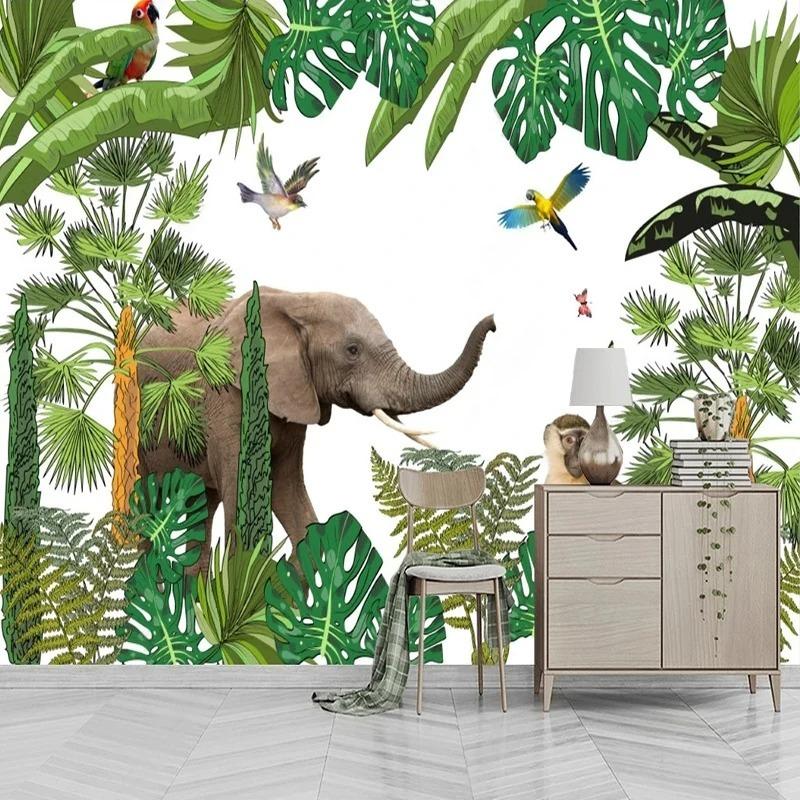 Wallpaper Retro Plant Elephant Animal Decoration Background Wall Mural Living Room Tv Sofa Mural