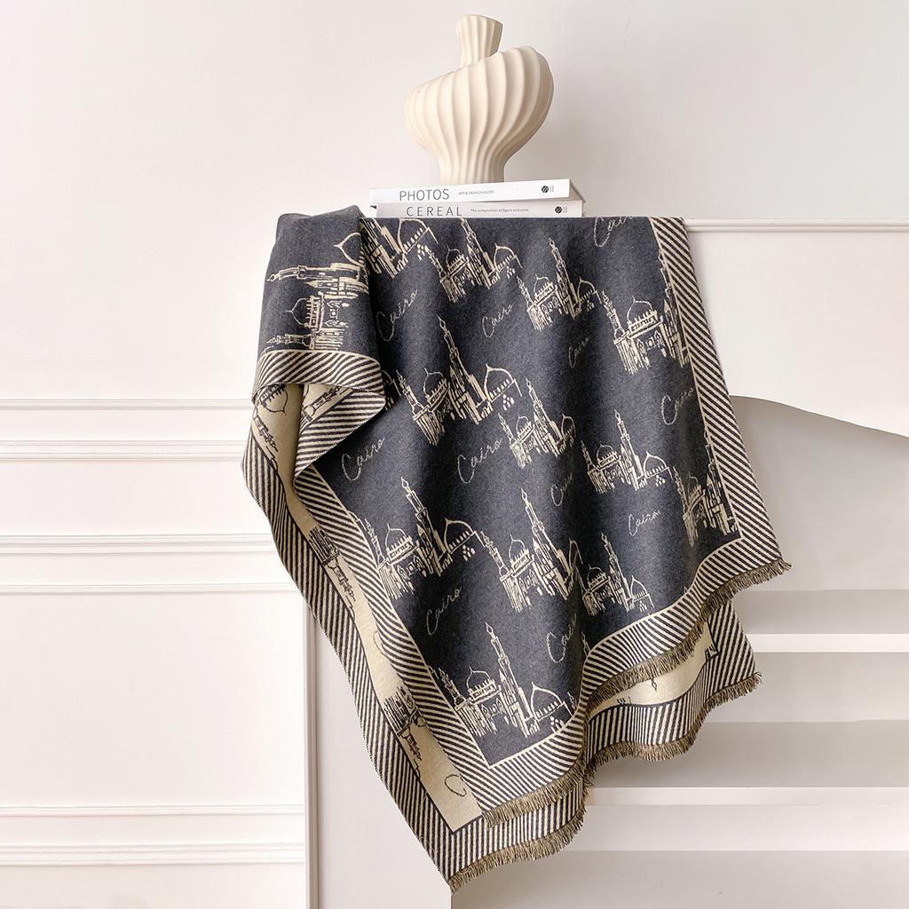 Warm Winter Blanket Cashmere Scarf for Women Design Cat Print Thick Pashmina Shawls and Wraps Bufandas Female Poncho Echarpe