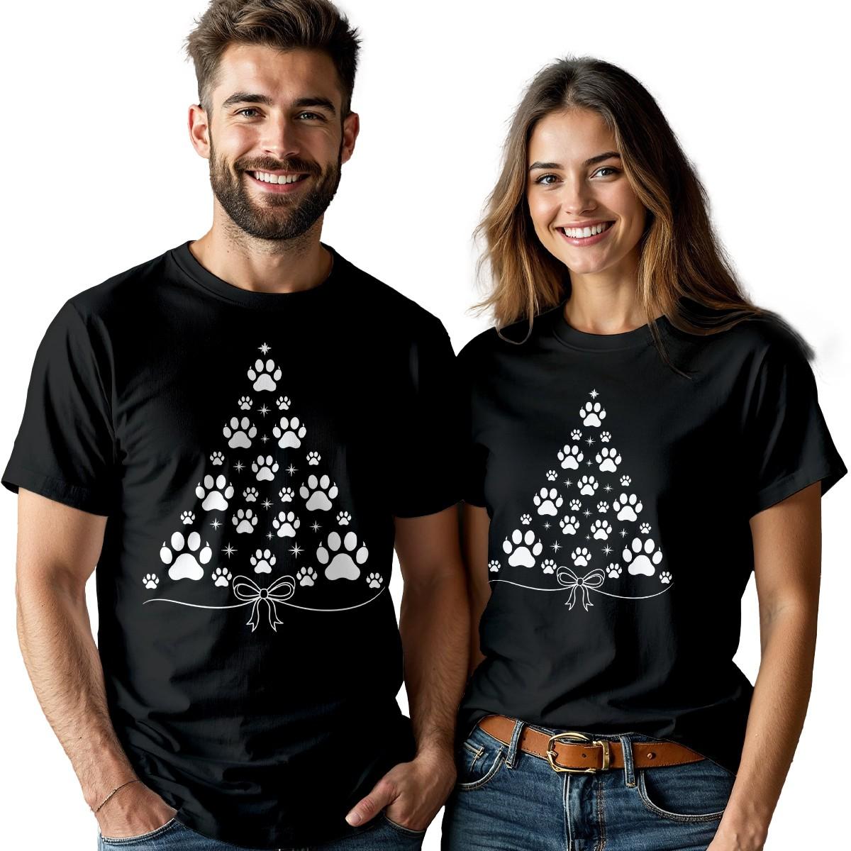 Paw Print Christmas Tree Holidays Couple T Shirt Matching His And Hers Tee S