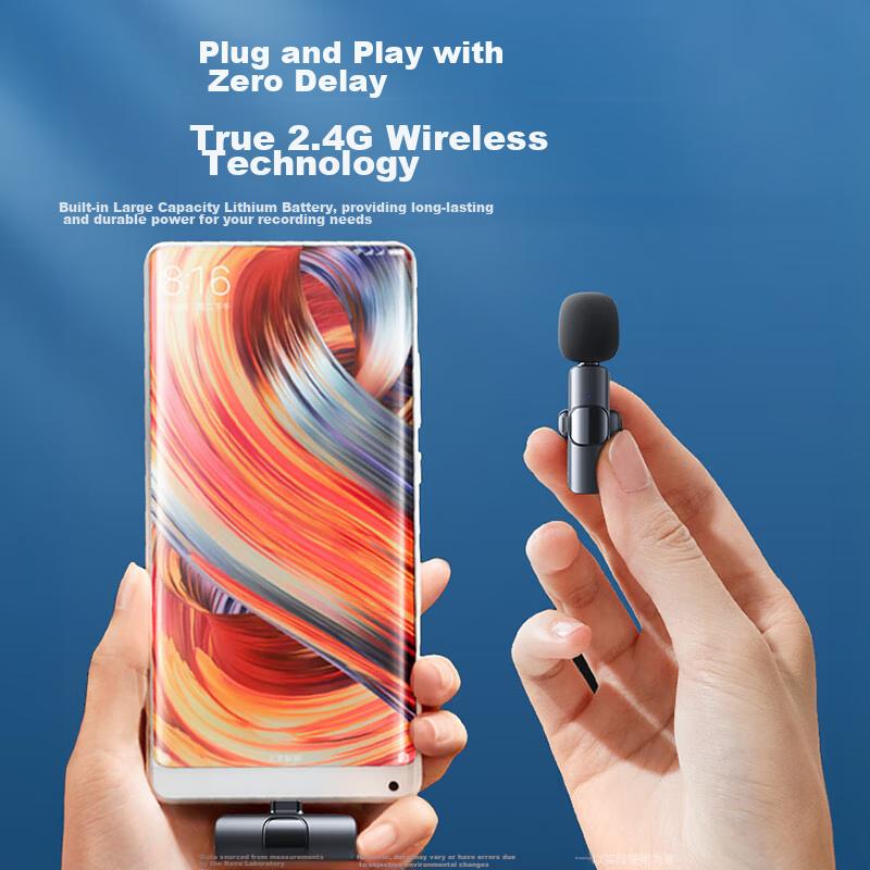 KOVOL Wireless Lavalier Microphone, Recording, Short Videos, Portable Microphone with Two Mics, Compatible with Apple And Android, Type-C