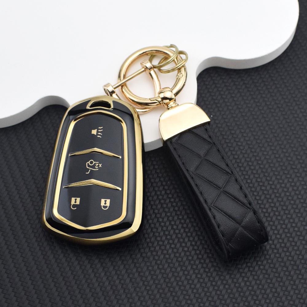 Anti-Scratch Car Key Cover Case for Cadillac Escalade ESV XT5 ATS CT6 CTS XTS SRX DTS ELR TPU Key Case with Key Chain Set