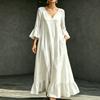 European and American Women's Clothing Spring and Summer New Seven-quarter-sleeved Dress, Loose V-neck Ruffle Edge Dress