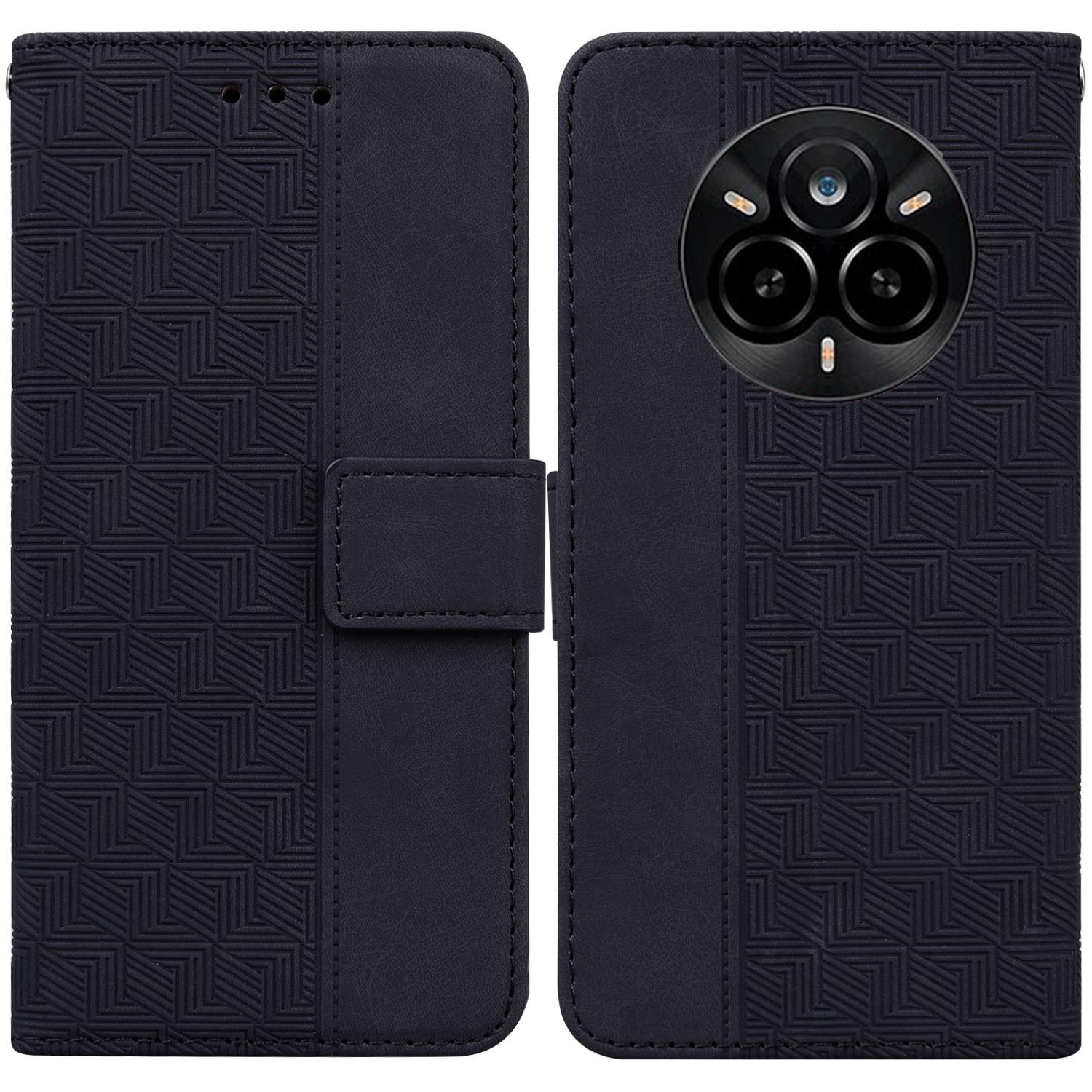 

Для Realme 14 Pro 5G Чохол Геометричний візерунок Шкіряний гаманець Чохол для телефону з ремінцем на зап ястя Black