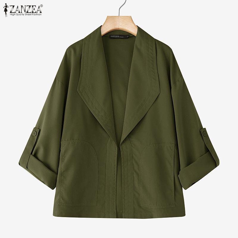 ZANZEA Womens Solid Color Loose Casual 3/4 Sleeve Thin Cardigan Tops