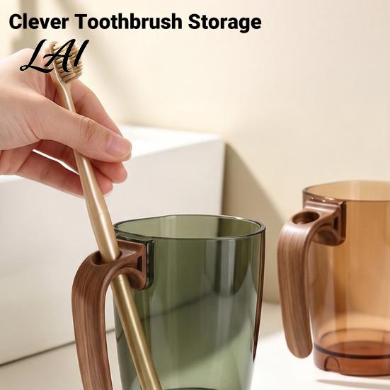 Inverted Draining Mouthwash Cup Clear Toothbrush with Handle Plastic Holder Easy Clean Wide Mouth Tumbler Storage Slot Modern Bathroom Accessory for