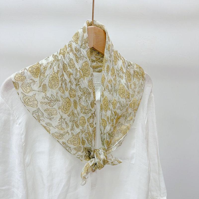 Retro Small Plaid Linen Square Scarf Literary And Versatile Women'S Summer Neck Protection Small Silk Scarf Scarf Accessories