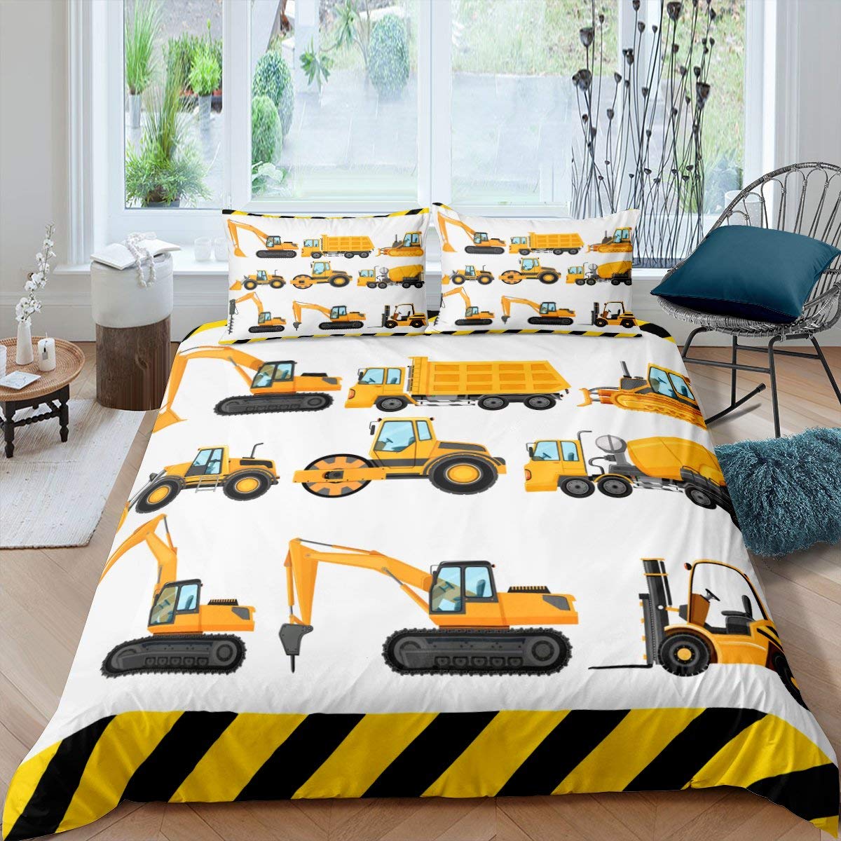 

Excavator Duvet Cover Set Microfiber Tractor Tck Comforter Cover Twin Constction Vehicle Cartoon Bedding Set For Boys Teens (135x200cm)