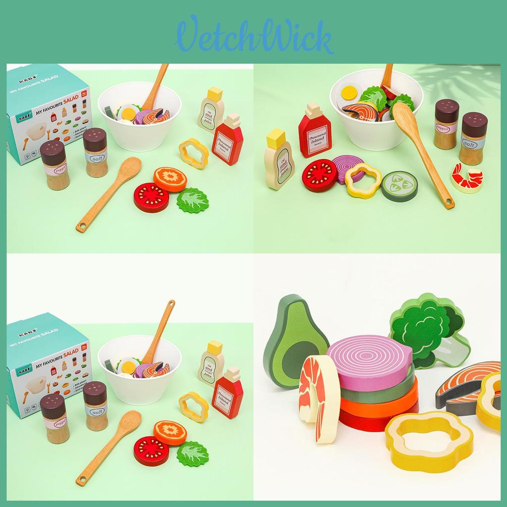 Fun Wooden Simulation Vegetable And Fruit Seasoning Salad Ingredient Toy Set For Interactive Play And Learning