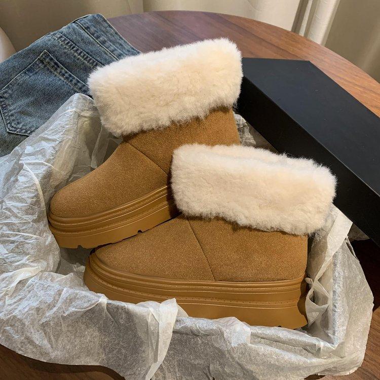 

Soft leather version~ brown velvet platform snow boots women s 2025 new winter warm thickened heightening cotton shoes 40