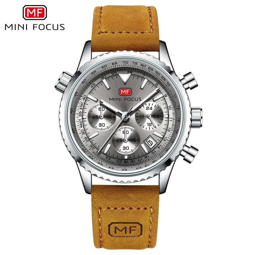 Mini Focus Watch Casual Men S Watch Multifunctional Quartz Watch Aviation Chronograph Men S Watch Leather Strap 0463G
