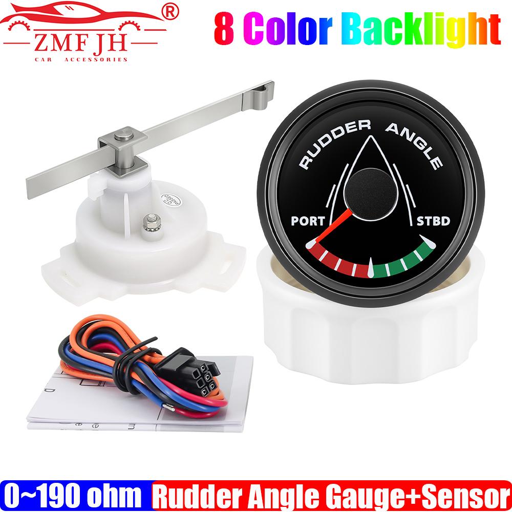 ZMFJH 52mm Marine Rudder Position Indicator Waterproof 8 Color Backlight with 0-190 Ohm Rudder Mating Sensor for Marine Yacht BB