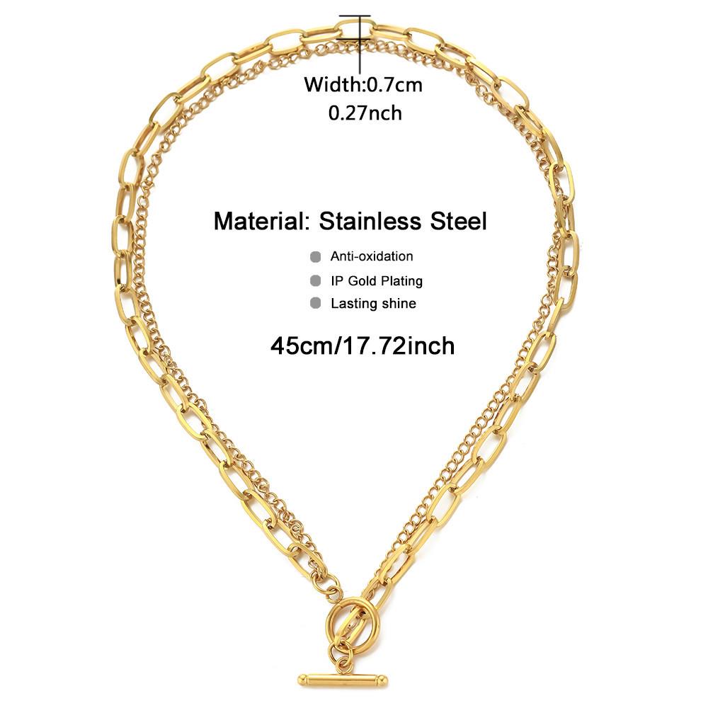 Minimalist Stainless Steel Double-Layer Square Chain Necklace with OT Toggle Clasp - Women's Hip Hop Jewelry