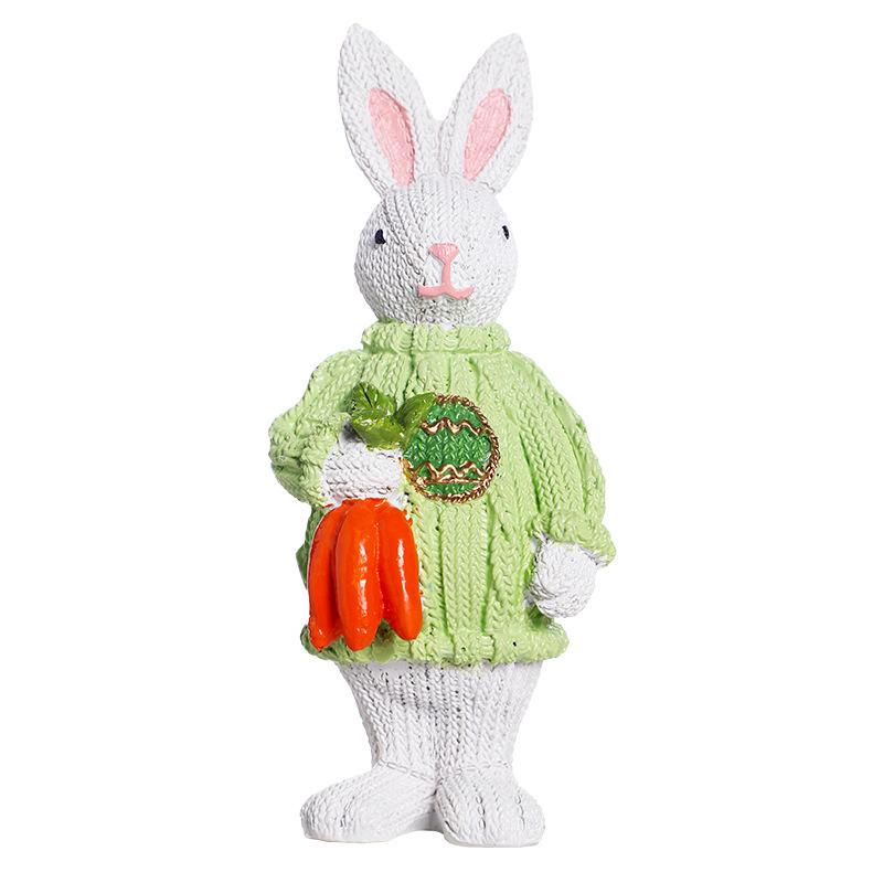 Spring Easter Bunny Decor Knitting Rabbit Figurine Holding Basket of Easter Eggs - Cute Easter Rabbit Bunny Decoration