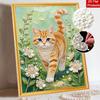 Frameless DIY Pearl Bead Painting Kit Orange Cat Pattern Creative Relaxing Craft Canvas Home Decor Adult Gift