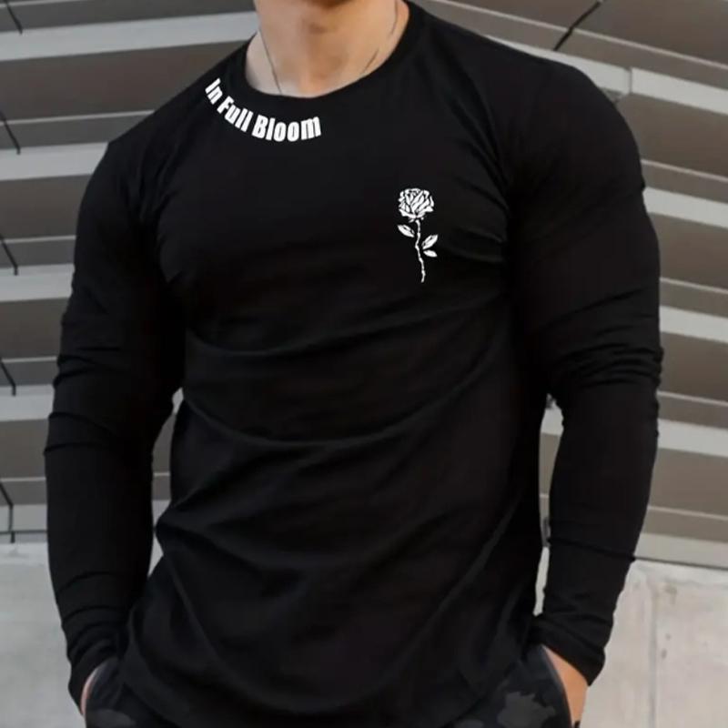 

Мужские футболки с принтом «Роза и буквы», футболки с длинным рукавом и круглым вырезом, повседневные свитера, мужская одежда больших размеров L чёрный