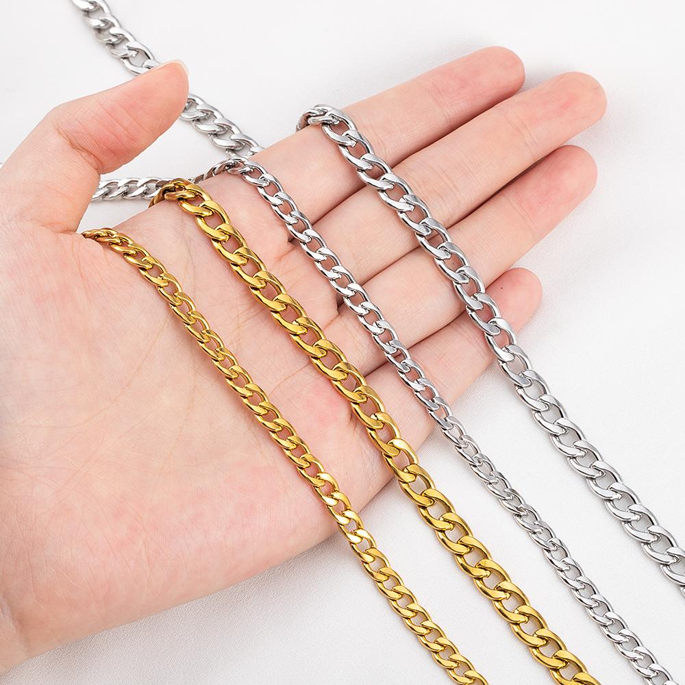 1Meter 2Meter 3mm 5mm 7mm Stainless Steel Curb Cuban Chains Bulk DIY Necklace Bracelet Anklet Jewelry Making Accessory Supplies