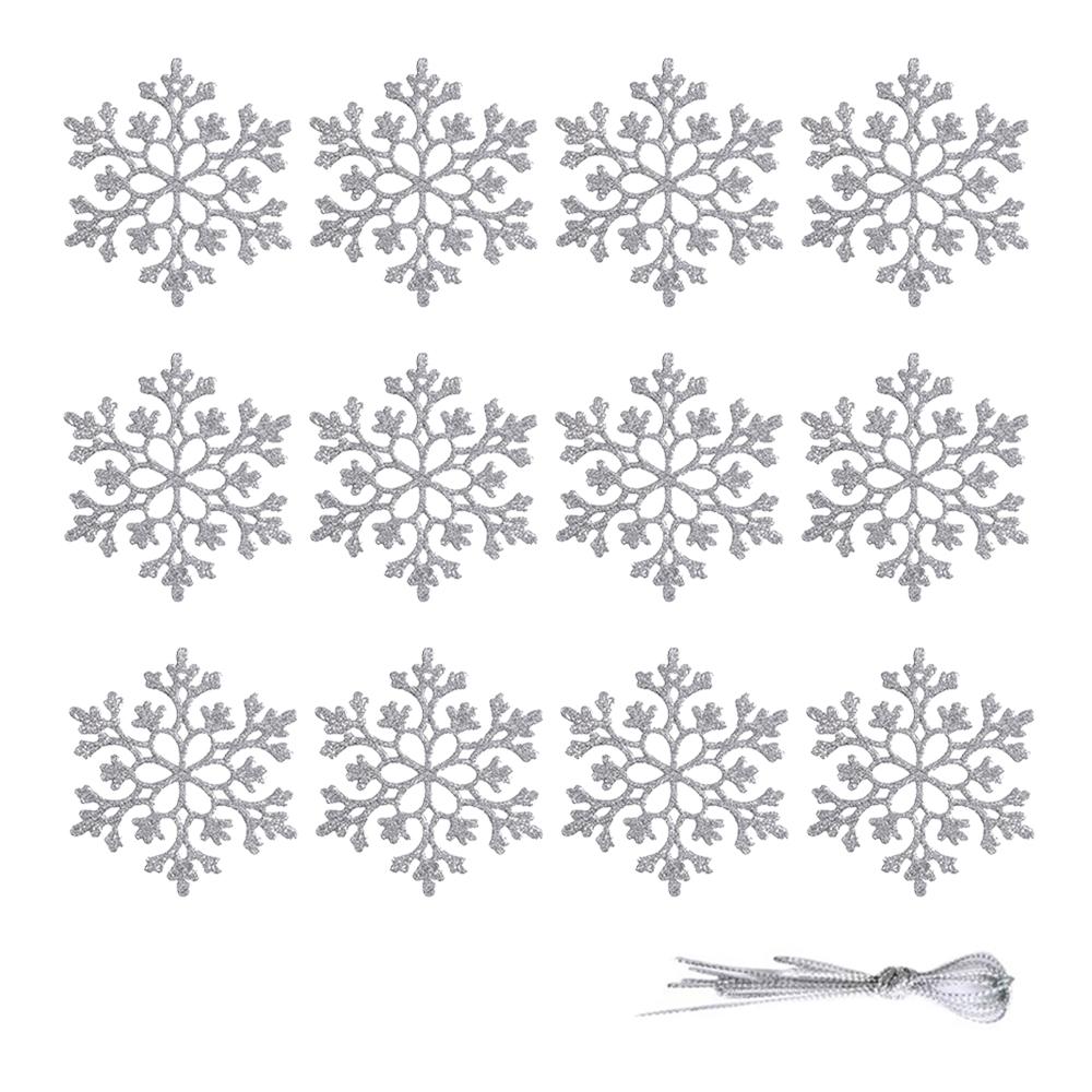 Christmas Snowflake Ornaments, 12pcs Plastic Glitter Snow Flakes Ornaments Xmas Tree Pendant Snowflake for Christmas Tree Decor