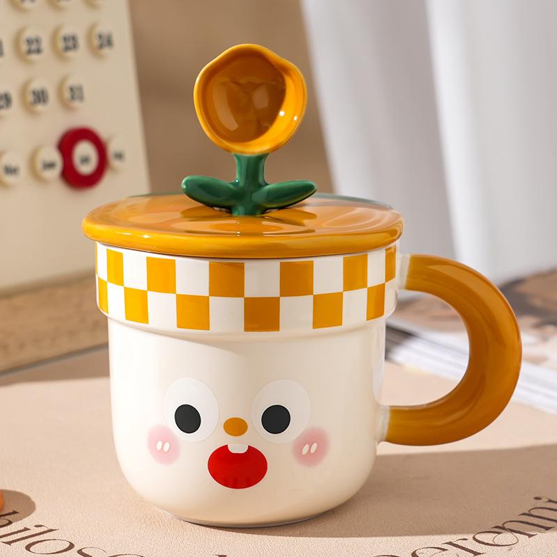 Ceramic Cup With Lid Spoon High Value Household Cute Couple Water Cup Gift Box High Sense Souvenir Creative