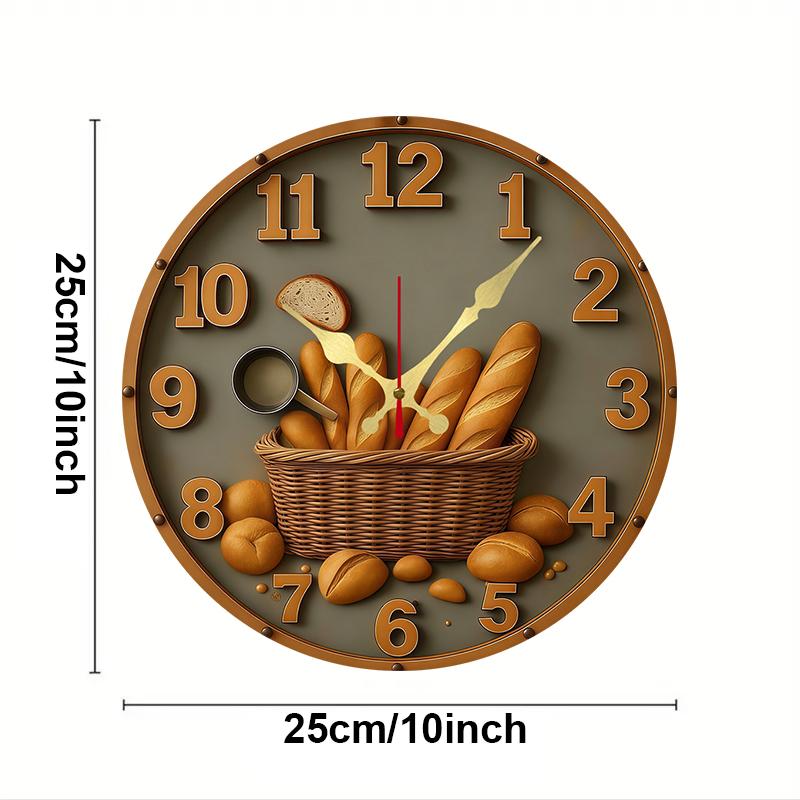 Bread Basket Wooden Round Silent Hanging Wall Clock, Suitable For Living Room, Office, Study Room, Bedroom, Home Decoration.