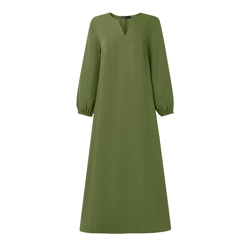 ZANZEA Abito Casual da Donna con Scollo a V, Colore Unito, Manica Lunga, Vestibilità Ampia