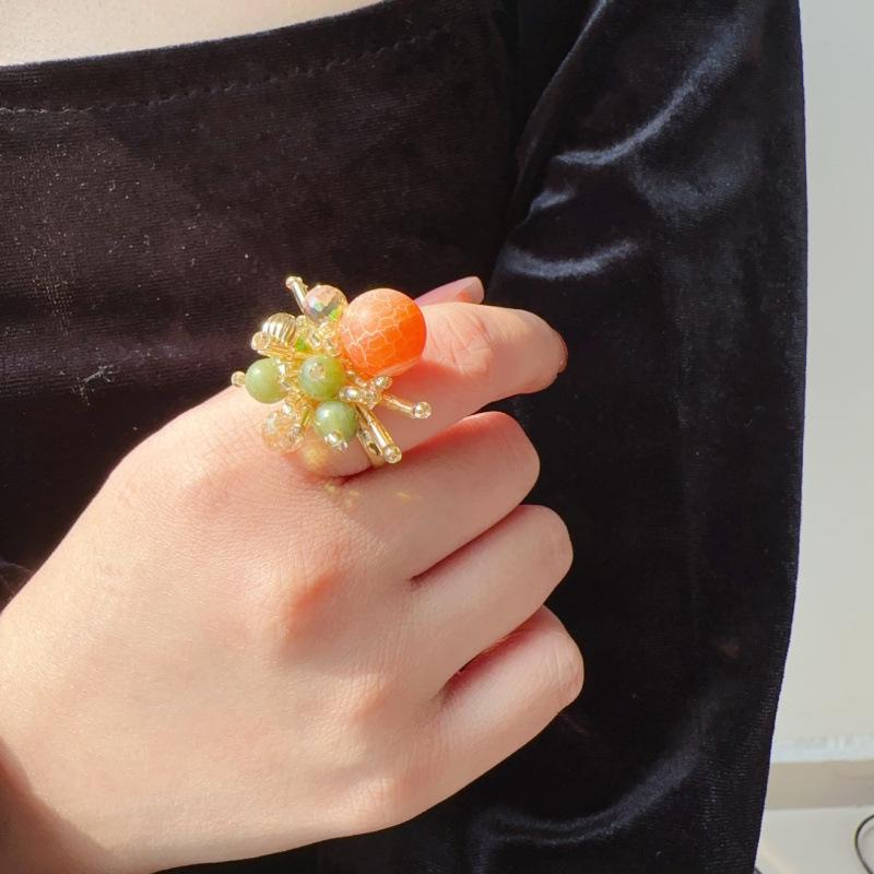 Persimmon Wishes: Mori Style Beaded Stud Earrings – Unique Sweet Fruit Design