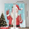2pcs 2D Flat Printing Christmas Scene Curtain Santa Claus Snowflakes Christmas Fabric Without Electricity Festive Wall Decor