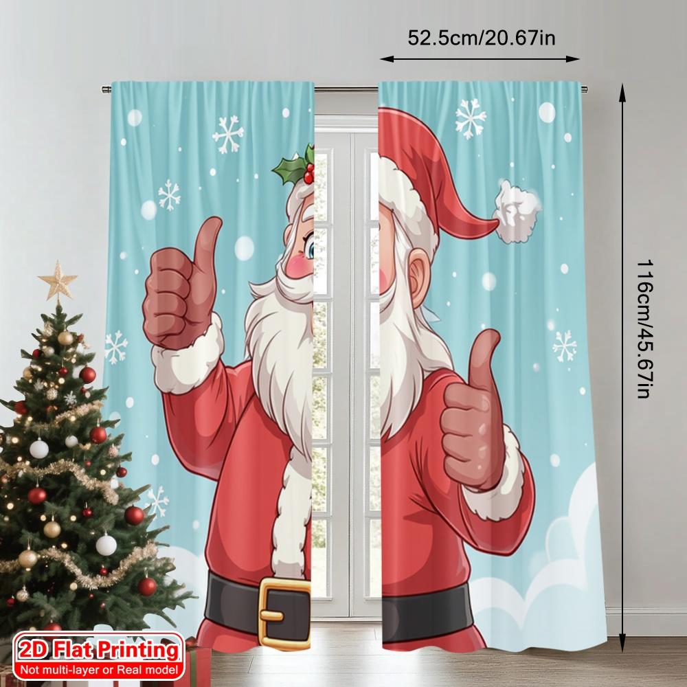 2pcs 2D Flat Printing Christmas Scene Curtain Santa Claus Snowflakes Christmas Fabric Without Electricity Festive Wall Decor