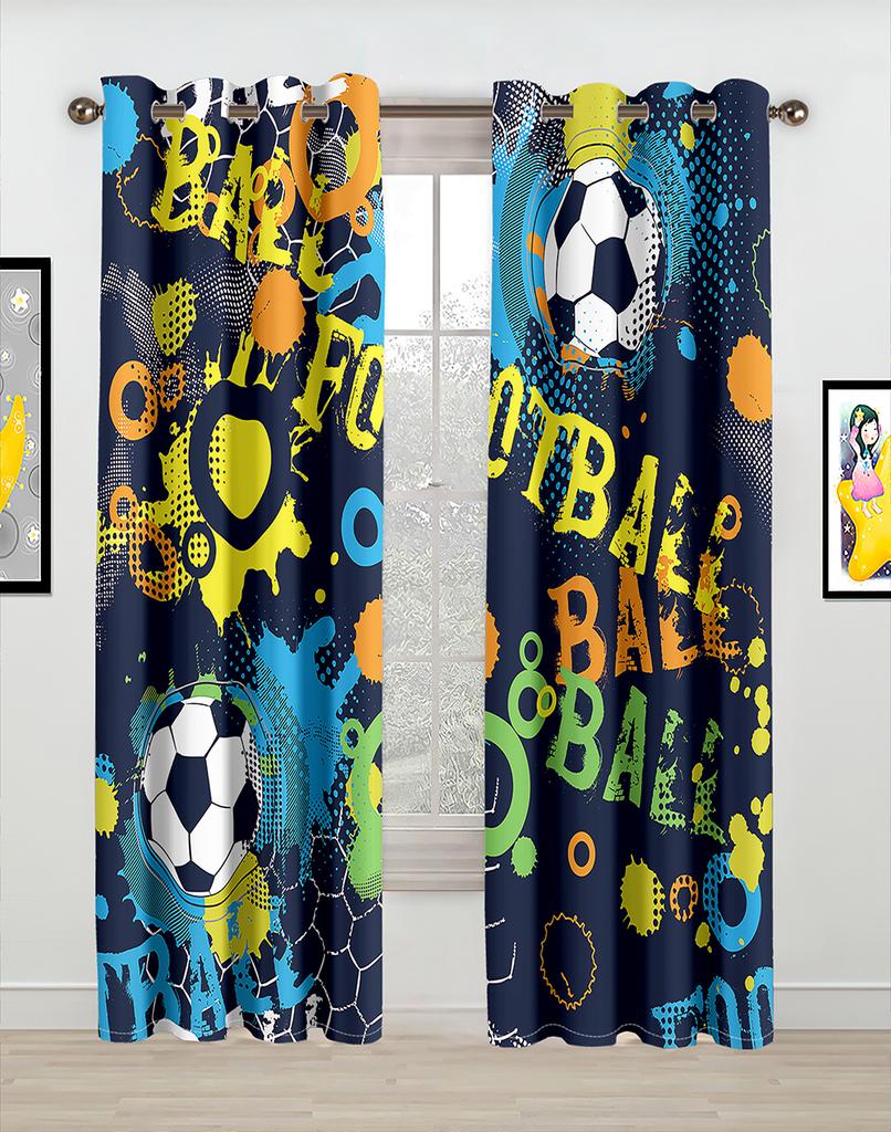 Modern Drapes for Sports, Printed Window Curtains, Drapes for Soccer Football Race Exercising Stadium, Living Room, Kitchen