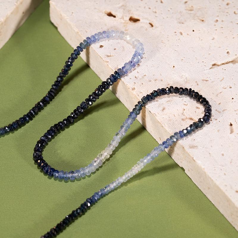 Natural Sapphire Beaded Necklace Women'S S925 Sterling Silver Accessories Xiaohongshu Wechat Channels Color Treasure Jewelry