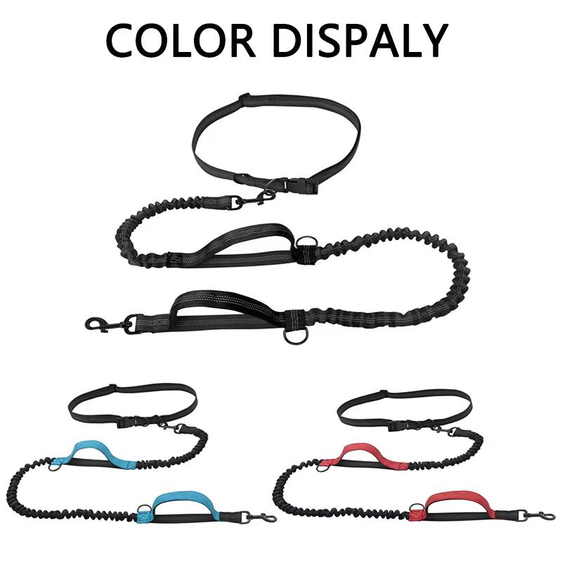 Outdoor Pet Dual Elastic Traction Rope Reflective Running At Night Stretchable Hands-free Dog Dual Handle Elastic Rope